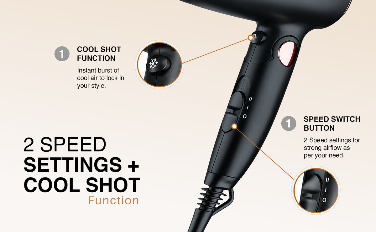 VGR V-439 Professional Hair Dryer For Women with 2 Speed Settings, Cool Shot, Black