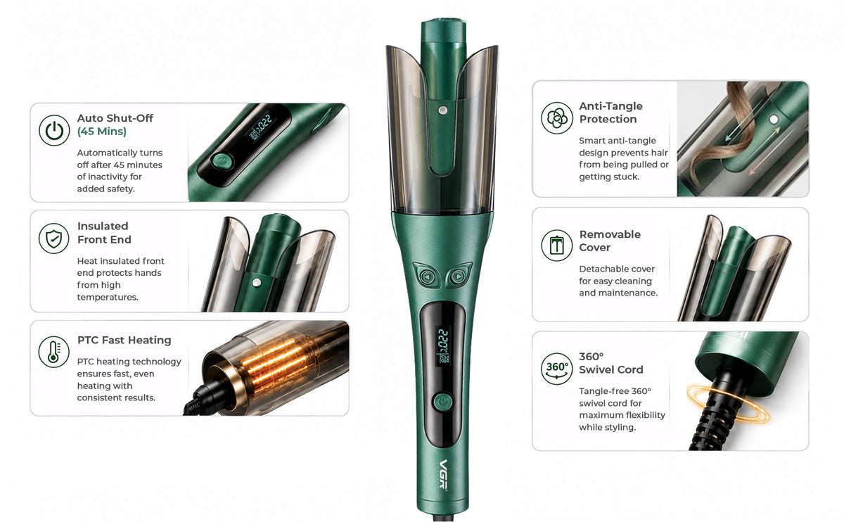 VGR V-583 Automatic Hair Curler For Women (Green)