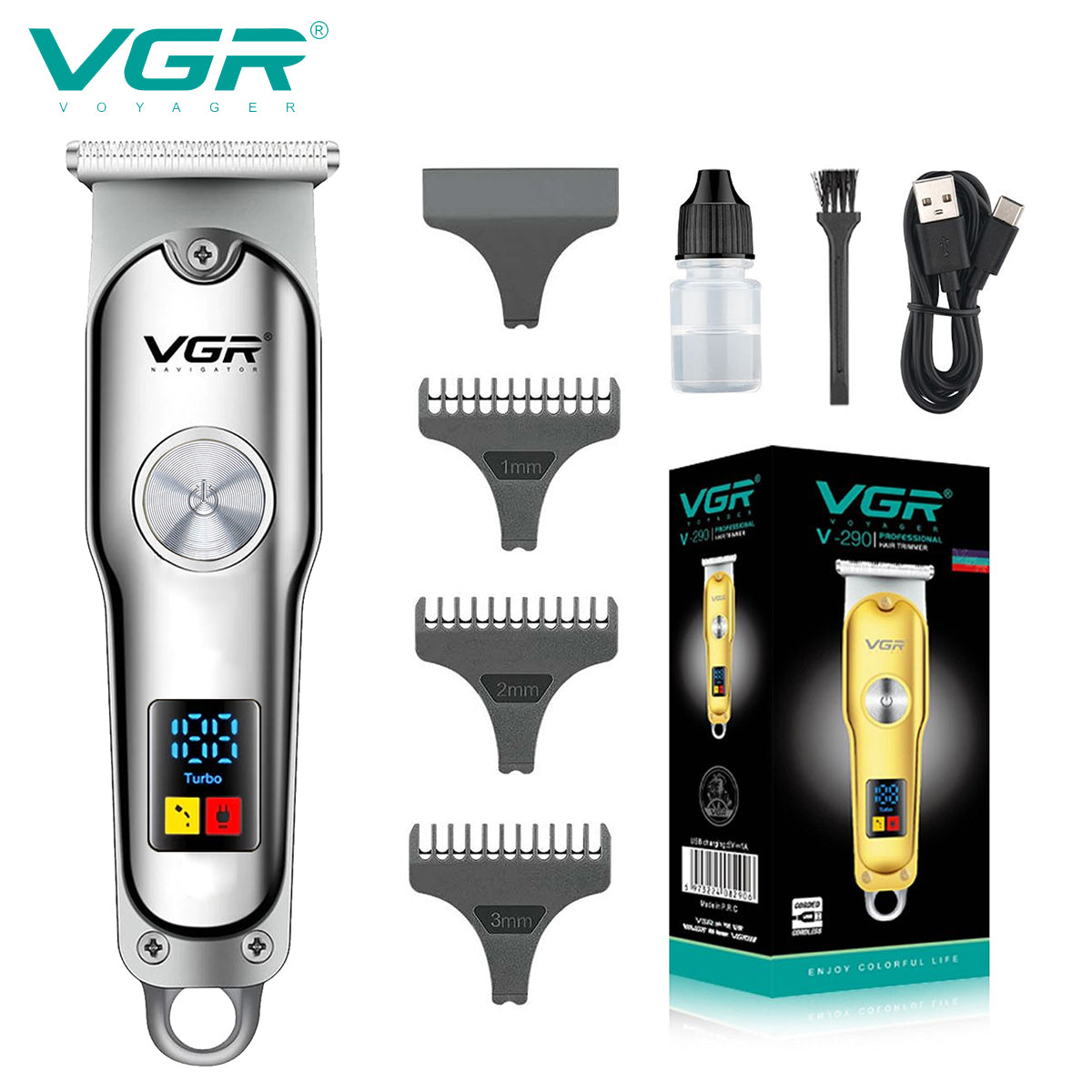 VGR V-290 Professional Hair Trimmer For Men with 120 Min Runtime, Silver