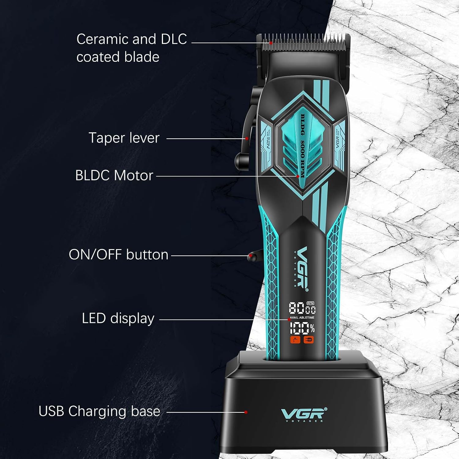 VGR V-119 Professional Hair Clipper for Salon & Men, 180 Minutes Runtime, Green/Gold