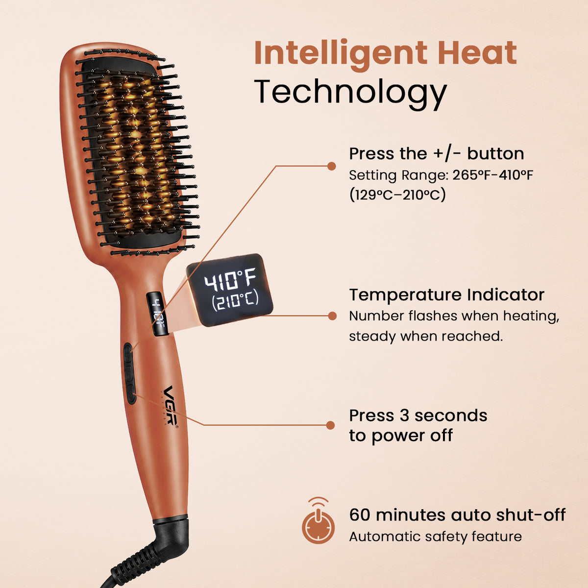VGR V-527 Professional Hair Straightener Comb, Orange