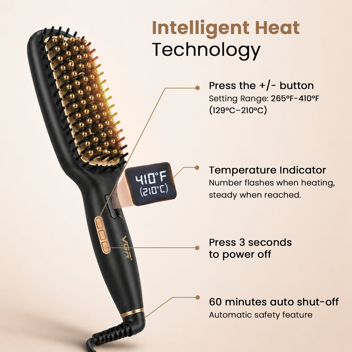VGR V-527 Professional Hair Straightener Comb, Black