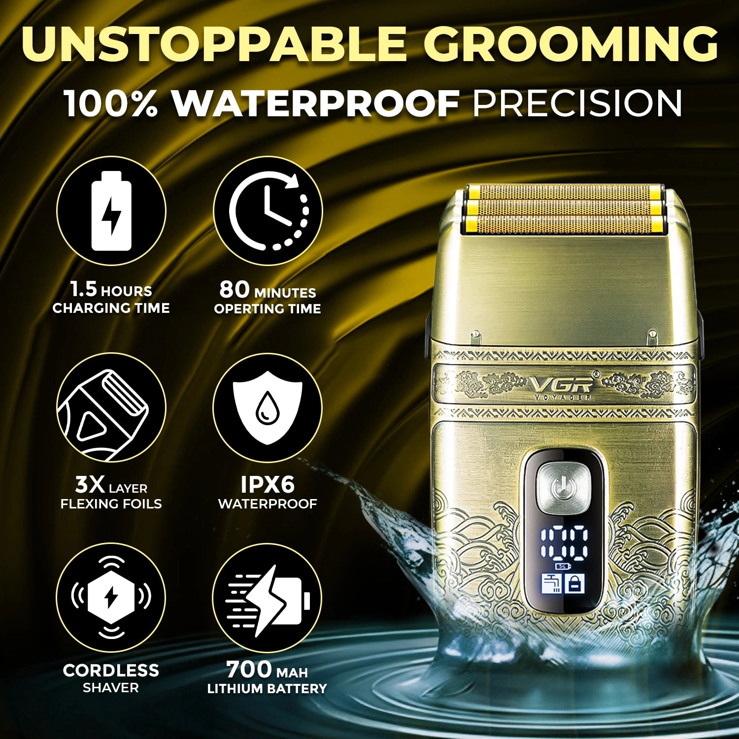 VGR V-335 Professional Pocket Size Foil Shaver for Men's (Gold)