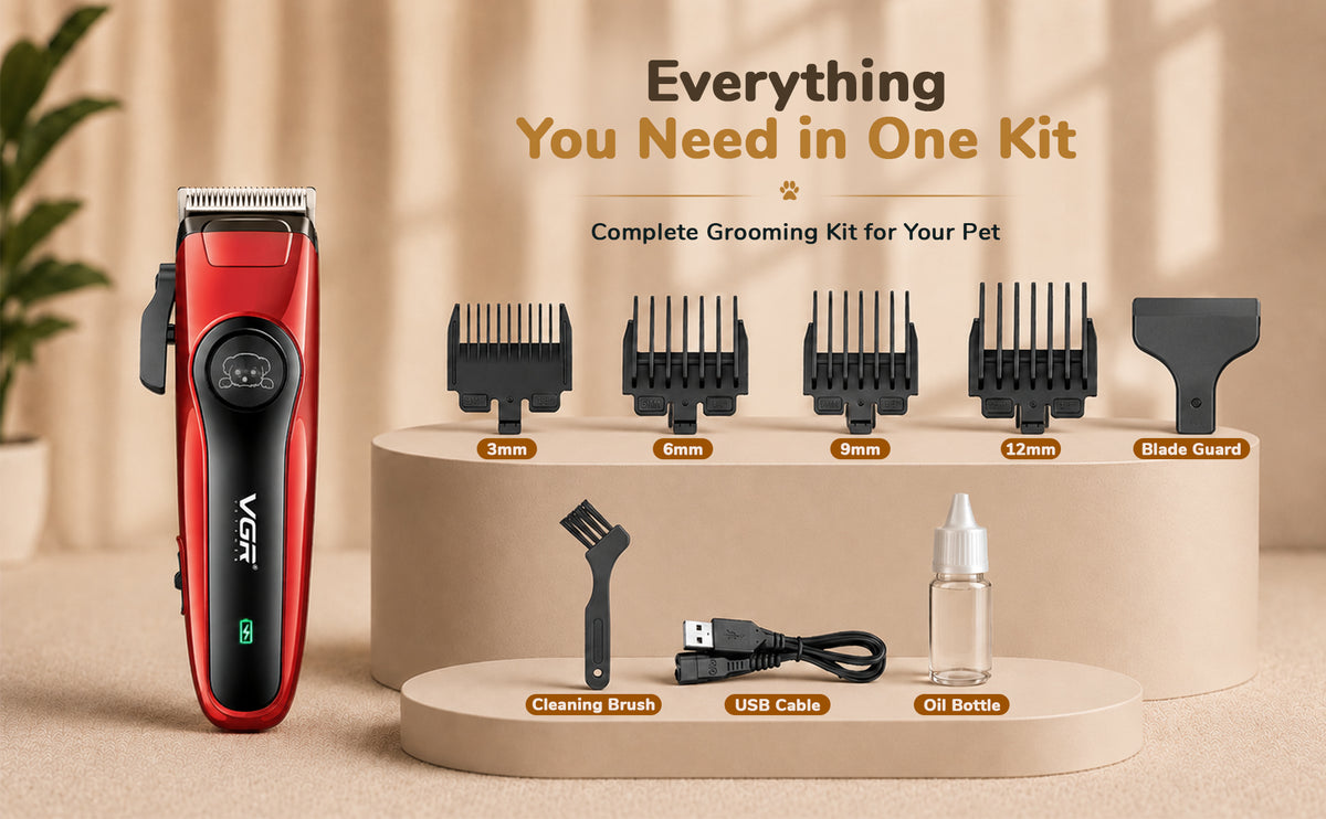 VGR V-202 Professional Pet Clipper with 150 Min Runtime, Red