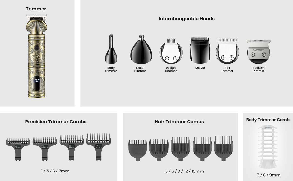 VGR V-106 Professional 6 in 1 Grooming Kit For Men with 180 Min Runtime, Gold