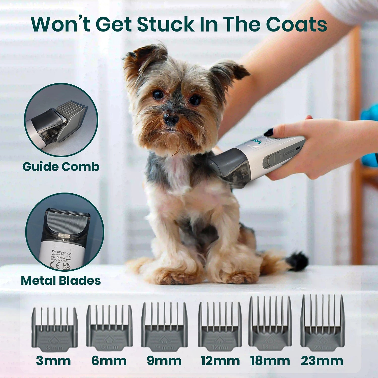 V-207 Professional 7-in-1 Pet Grooming Kit & Vacuum White Pet Hair Trimmer