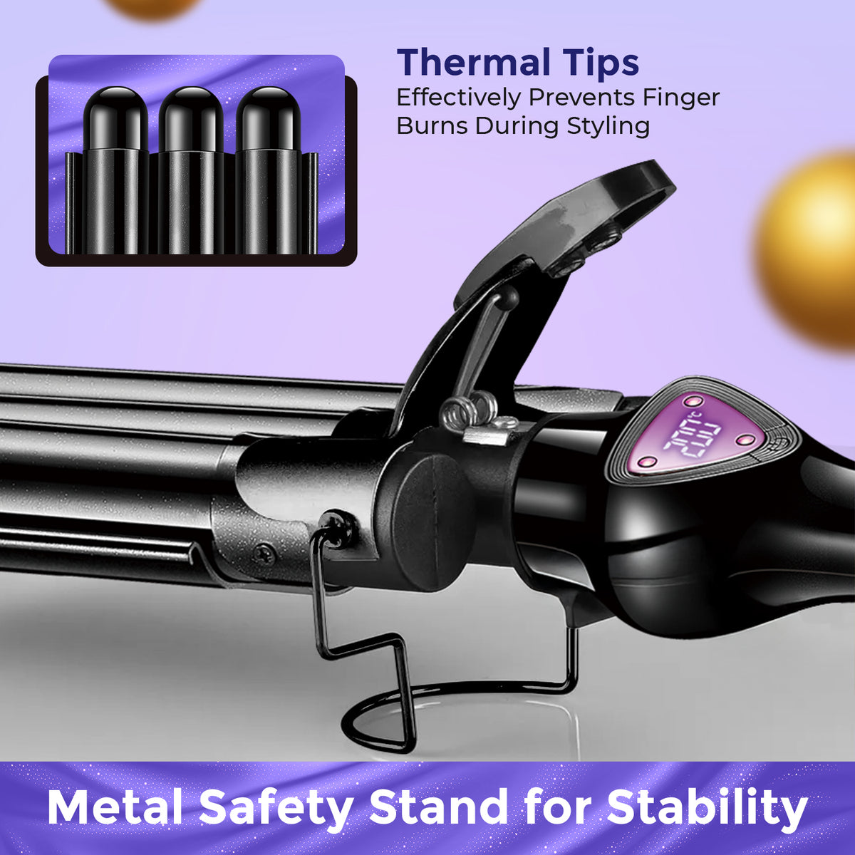 VGR V-590 Professional 3-Barrel Curling Iron with 3-Barrel Ceramic Plates, Purple & Black
