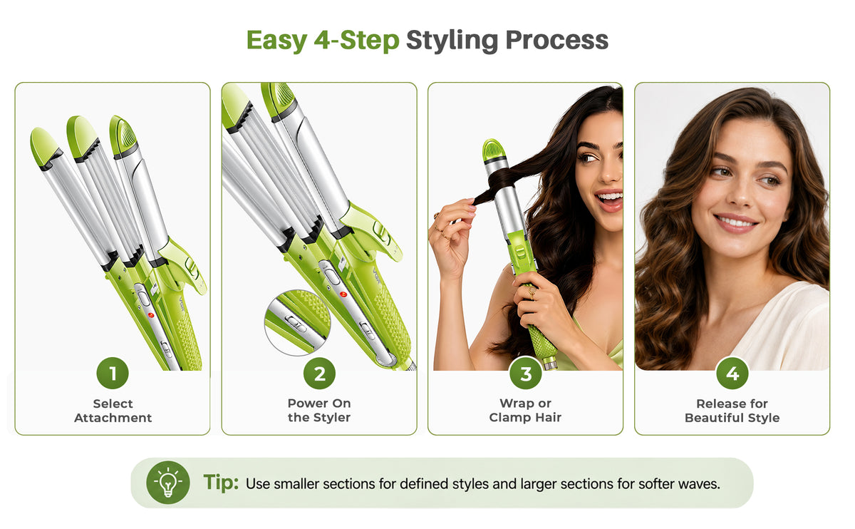 VGR V-569 Professional 4 In 1 Hair Beauty Styler, Straightener, Curler, Crimper, Waver (Green)