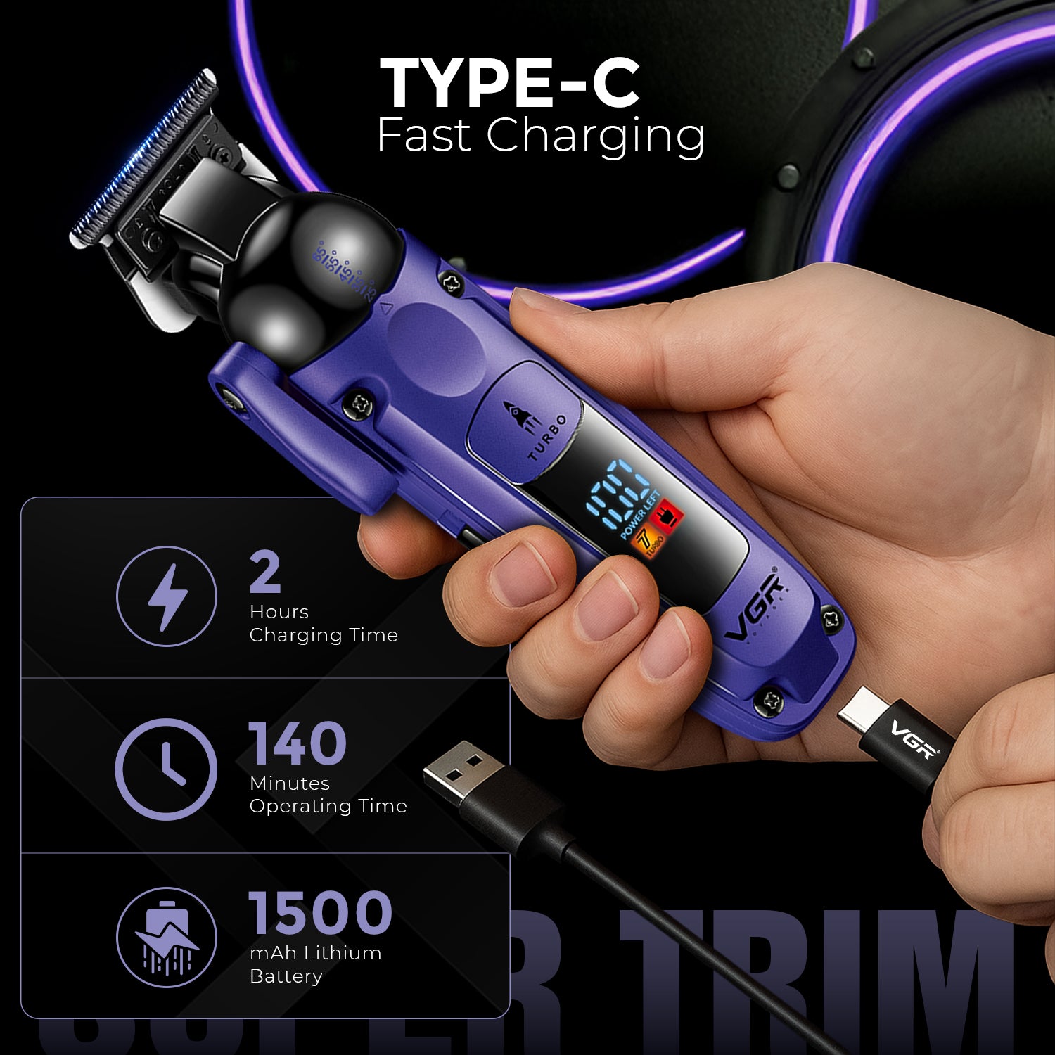 VGR V-274 Professional Hair Trimmer with Ceramic-Titanium Blades & Turbo Function