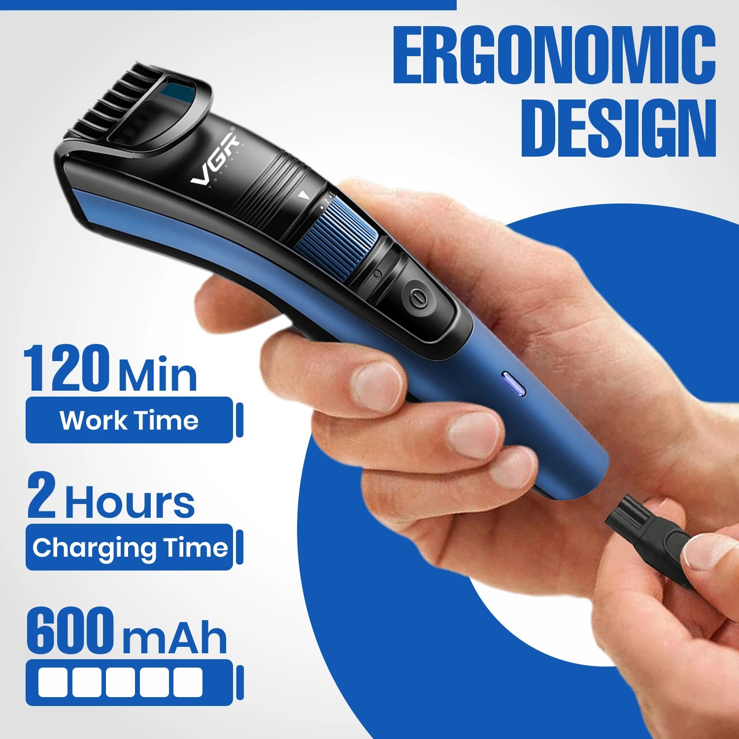 VGR V-052 Blue Hair Trimmer for Men – Professional Trimmer with Long Battery Life and Sharp Blades