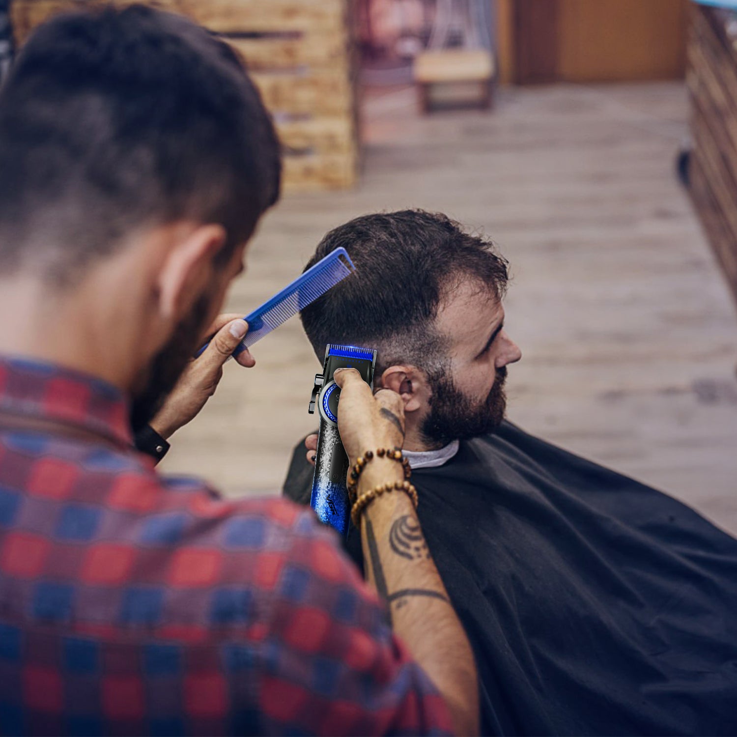 VGR V-001 Professional Hair Clipper for Men, Ceramic and DLC Coated Blade, 21-Speed 7000-9000 RPM, LED Display, 260 Min Runtime, Type-C Charging, Charging Stand, Blue