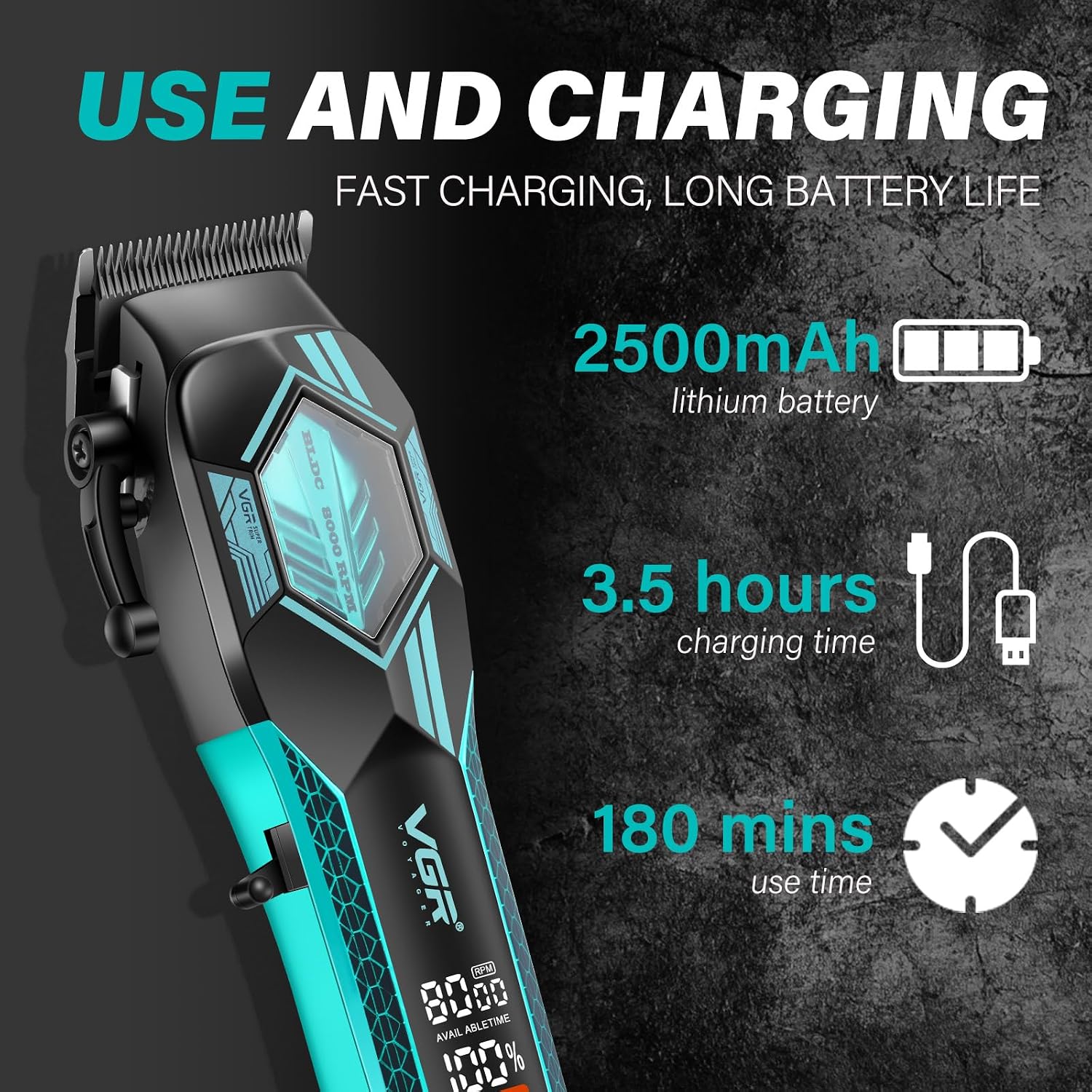 VGR V-119 Professional Hair Clipper for Salon & Men, 180 Minutes Runtime, Green/Gold