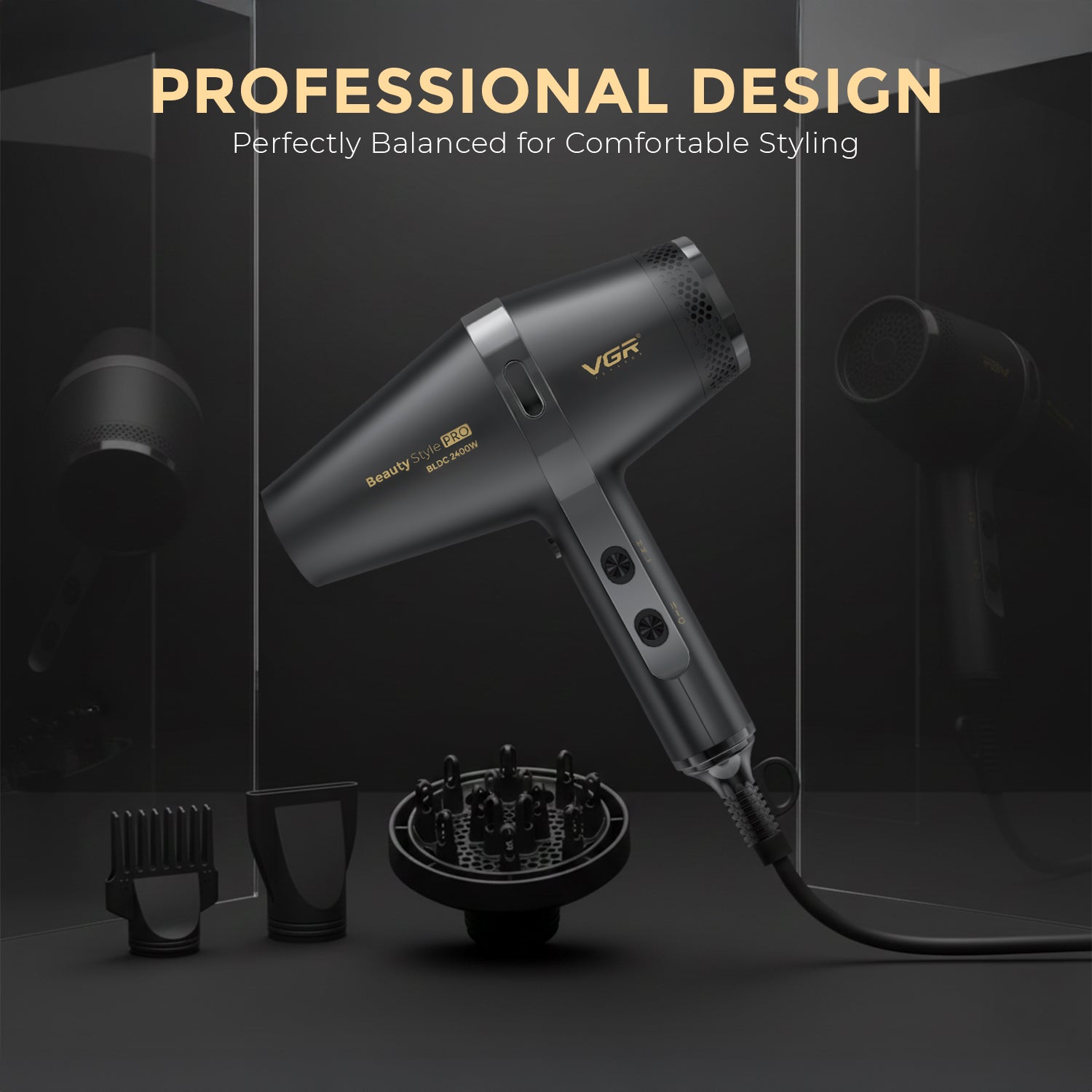 VGR V-409 Professional Hair Dryer | 2400W BLDC Motor | Barber Series