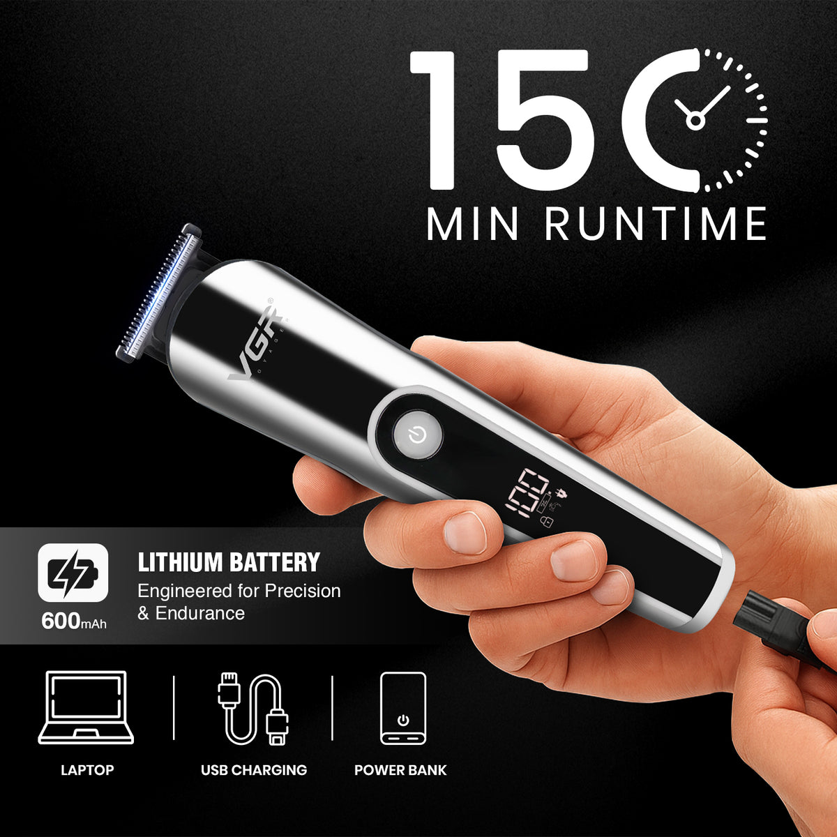 VGR V-107 Professional Grooming Kit For Men with 150 Min Runtime, Silver