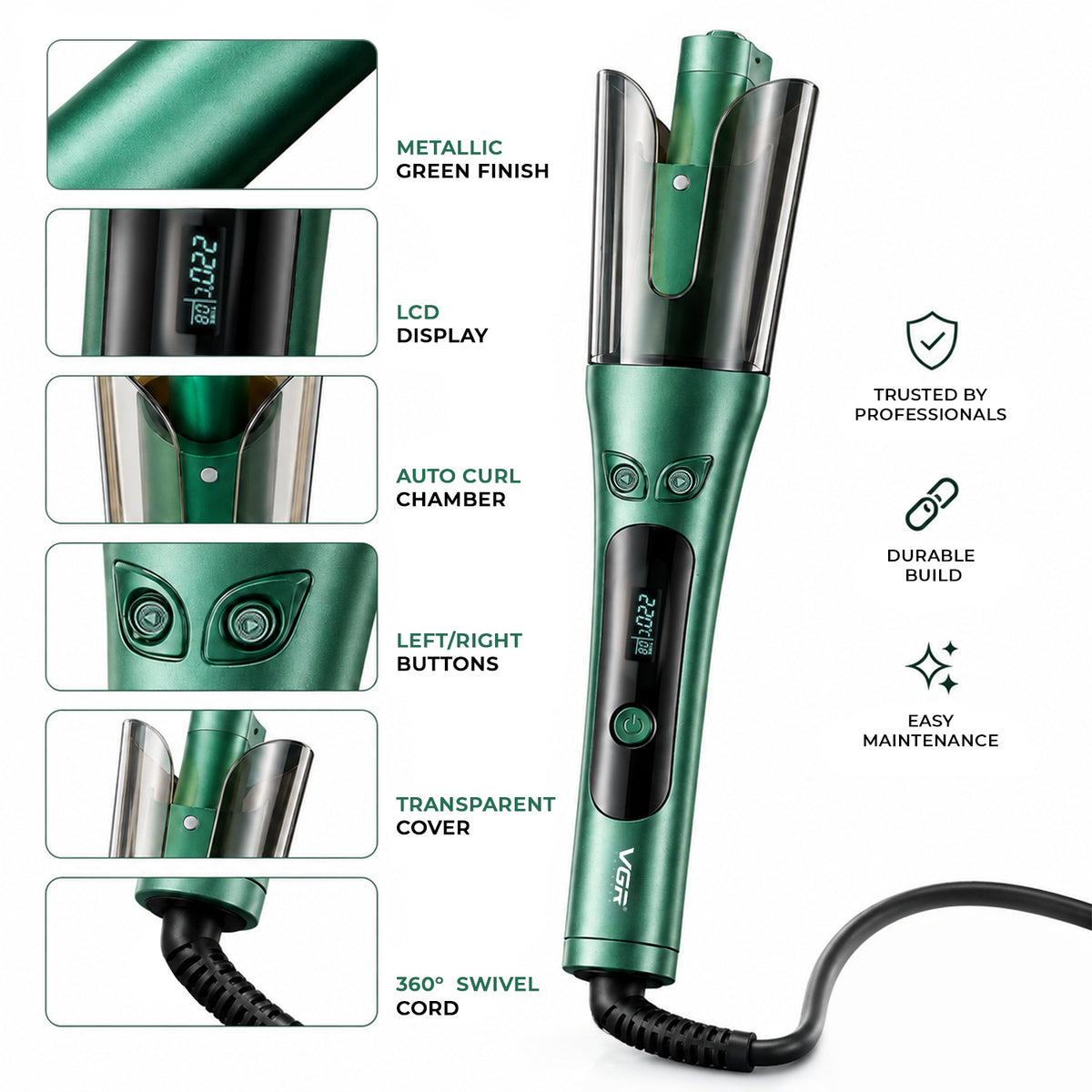 VGR V-583 Automatic Hair Curler For Women (Green)