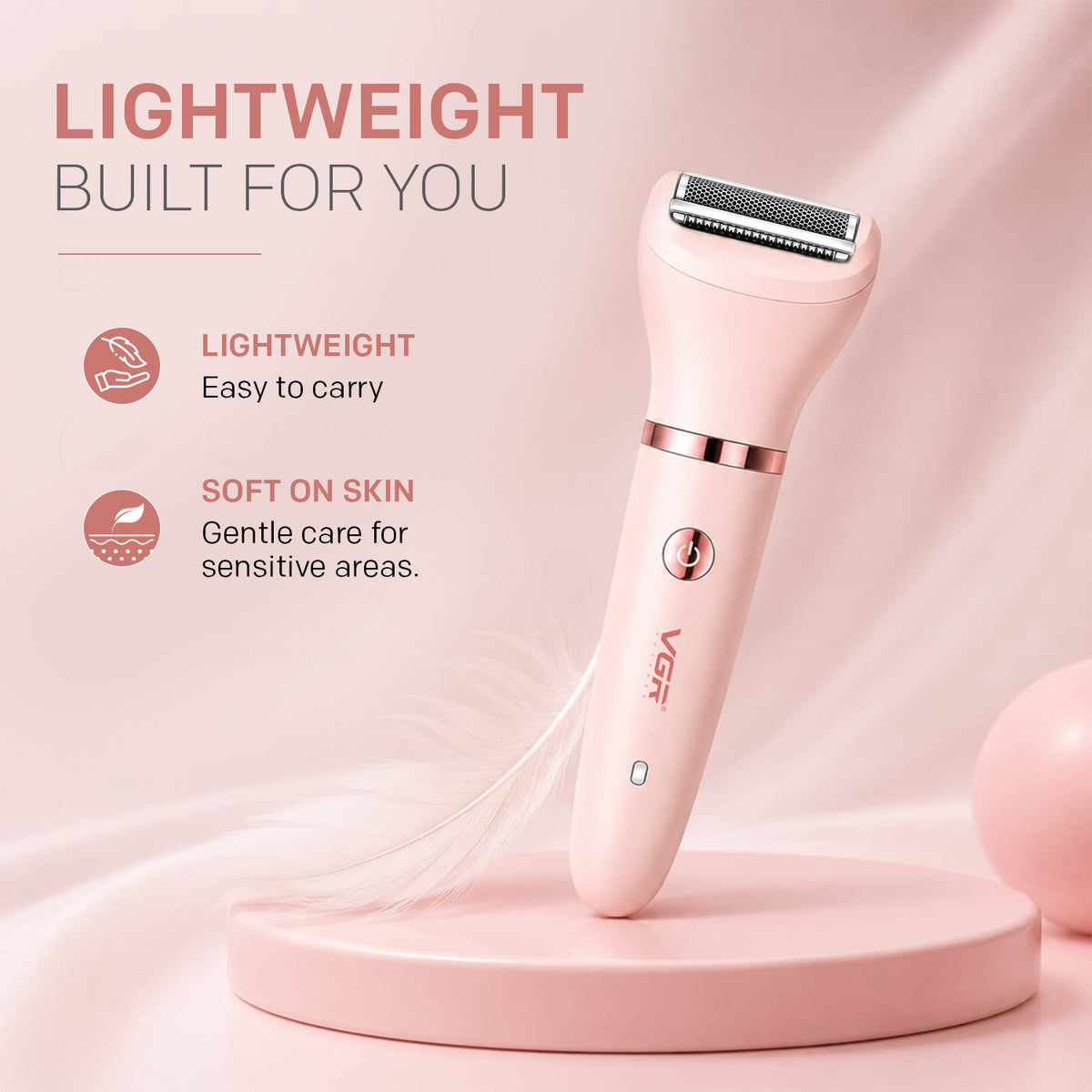 VGR V-735 Professional 3-in-1 Lady Shaver Set | Waterproof Cordless Trimmer for Women (Pink)