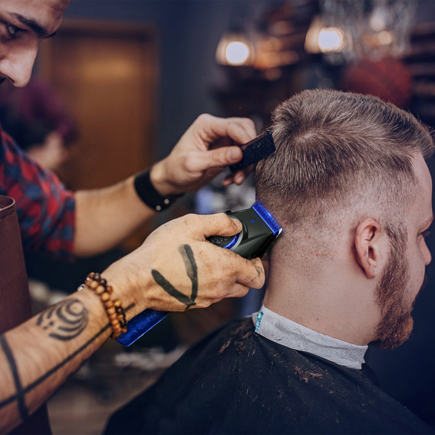 VGR V-001 Professional Hair Clipper for Men, Ceramic and DLC Coated Blade, 21-Speed 7000-9000 RPM, LED Display, 260 Min Runtime, Type-C Charging, Charging Stand, Blue