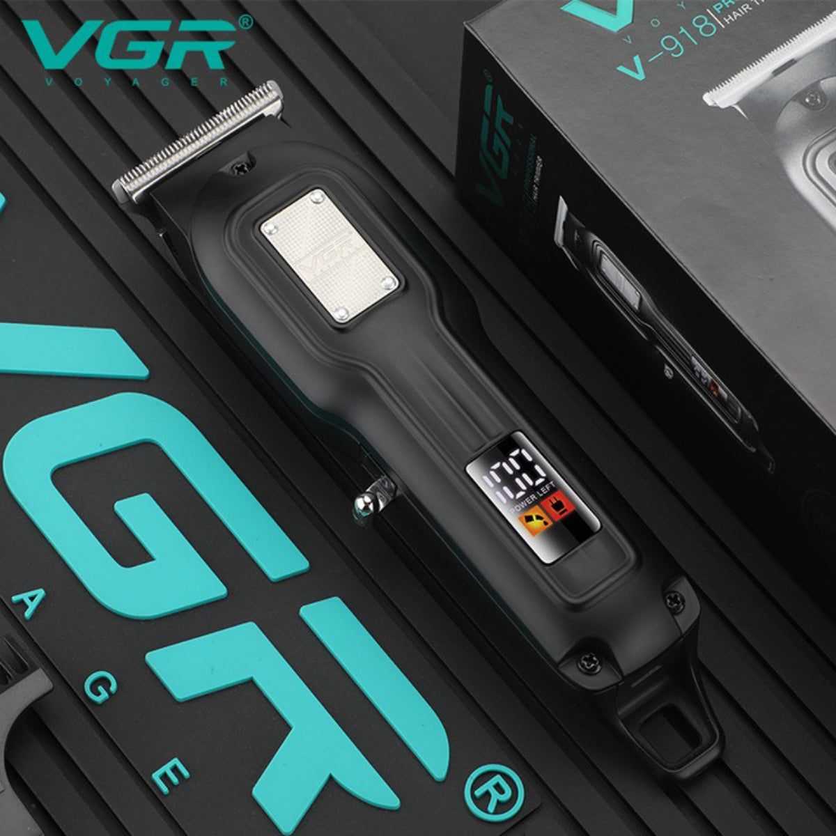 VGR V-918 Professional Hair Trimmer with Precision T-Blade, LED Display, and 100-Minute Runtime, Black