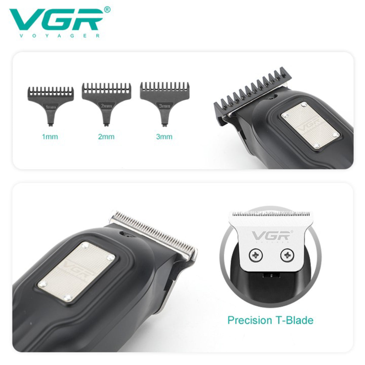 VGR V-918 Professional Hair Trimmer with Precision T-Blade, LED Display, and 100-Minute Runtime, Black