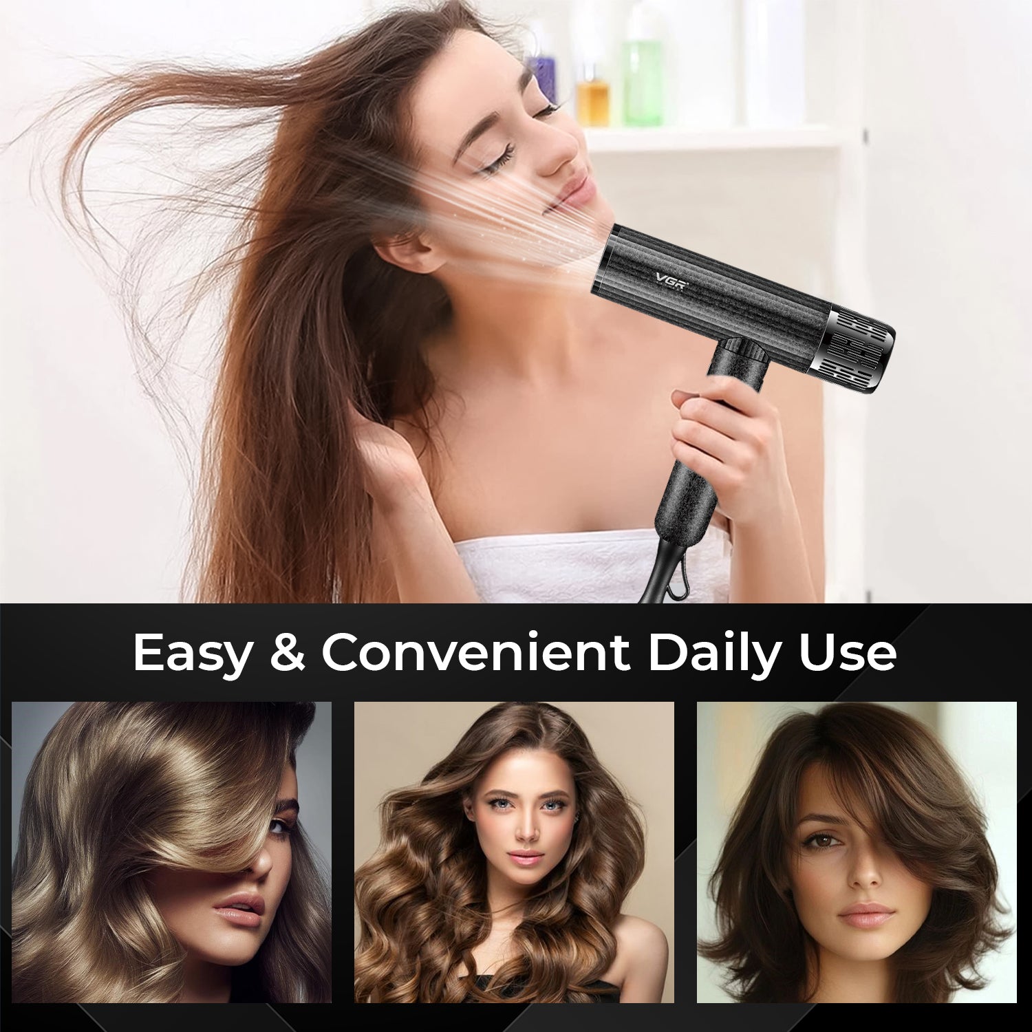 VGR V-640HD Professional Hair Dryer | Barber Series | 1600–1900W High-Speed BLDC Motor