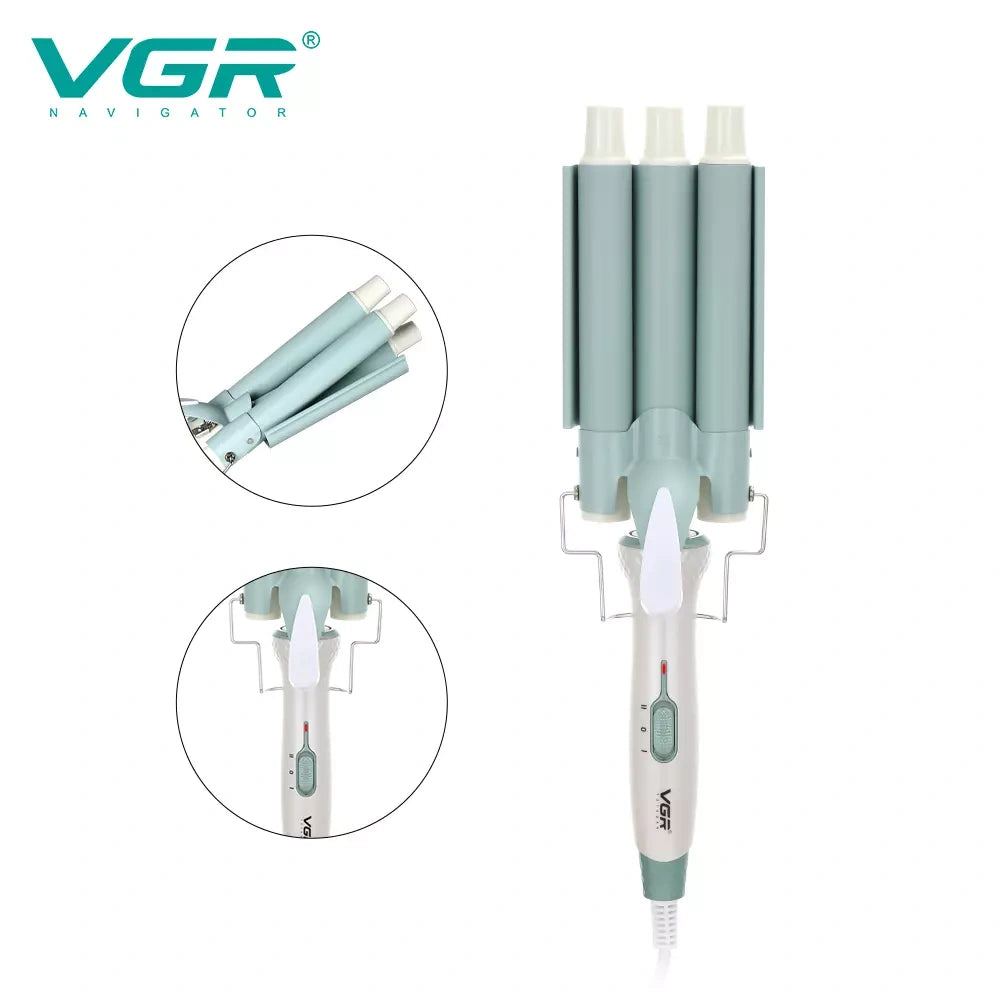 VGR V-595 3 Barrel Hair Curler For Women, Green