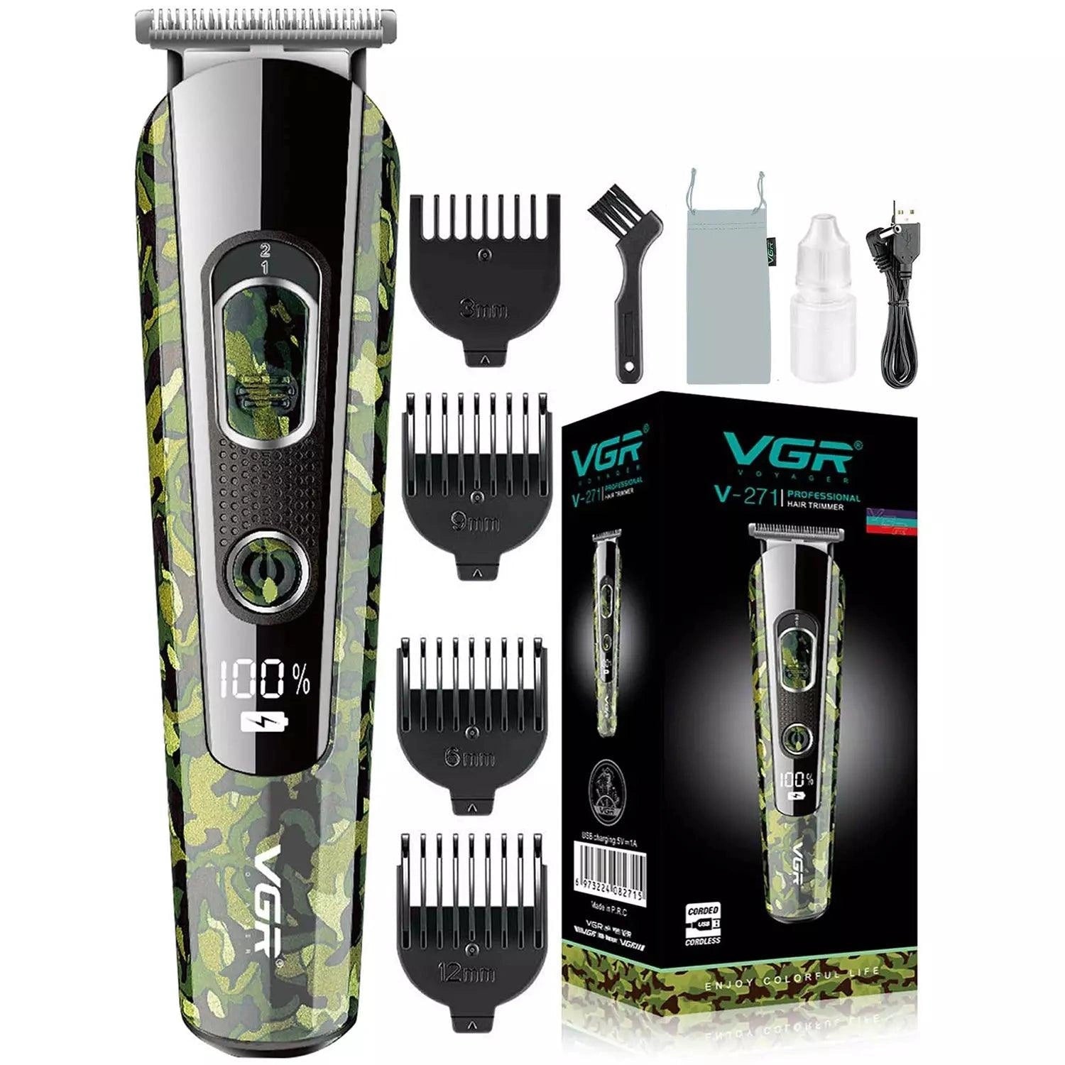 VGR V-271 Hair Trimmer For Men, Army Green