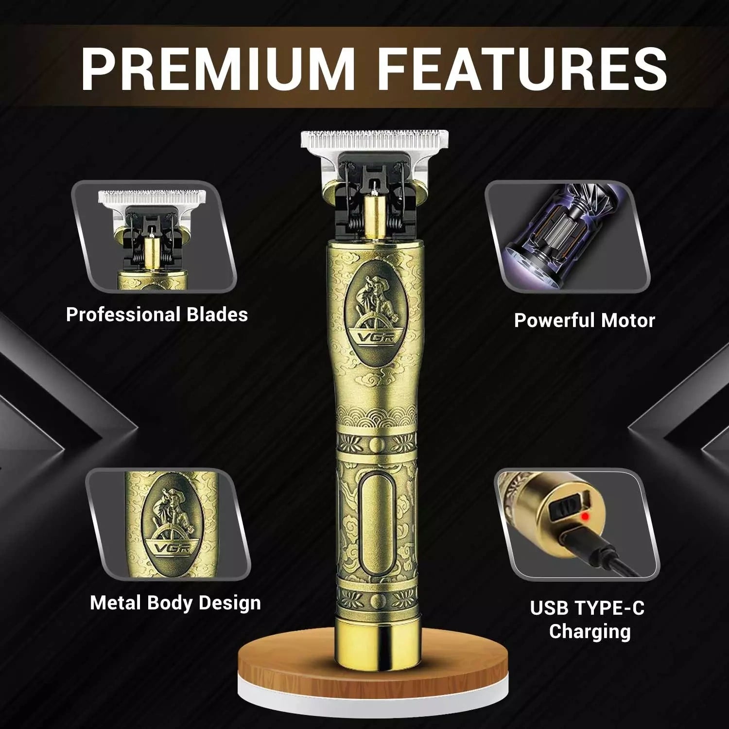 VGR V-081 Gold Men’s Hair Trimmer for Salon-Quality (Gold)