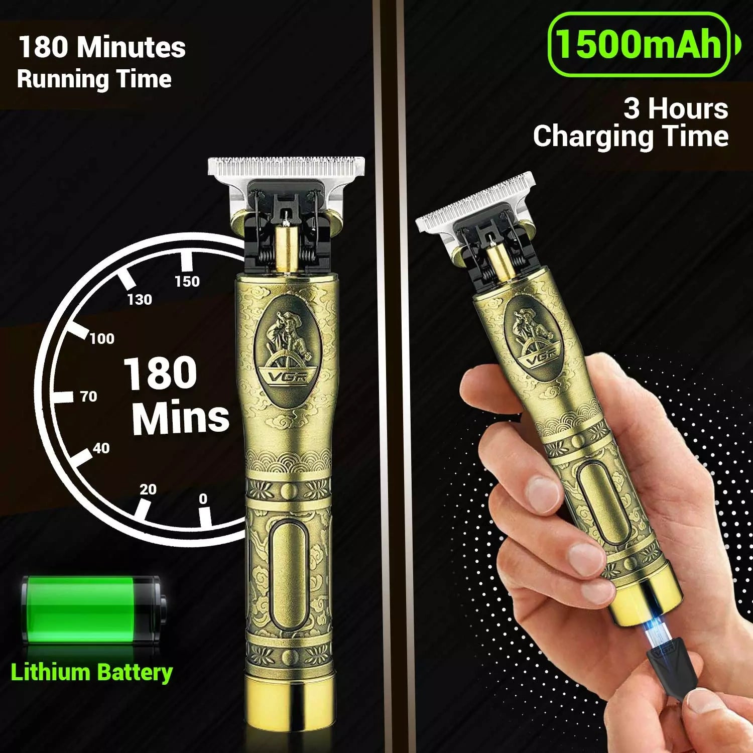 VGR V-081 Gold Men’s Hair Trimmer for Salon-Quality (Gold)