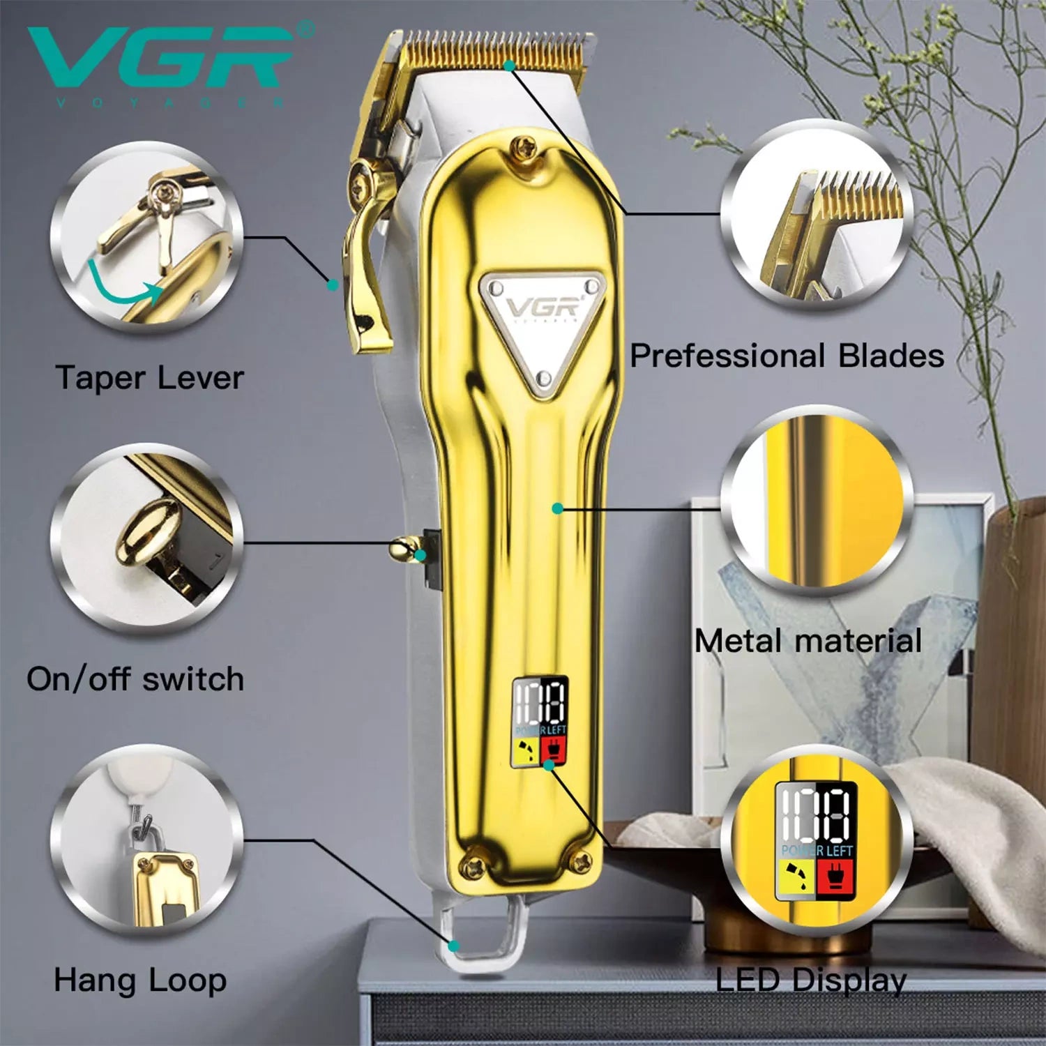 VGR V-140 Hair Clipper For Men, Gold