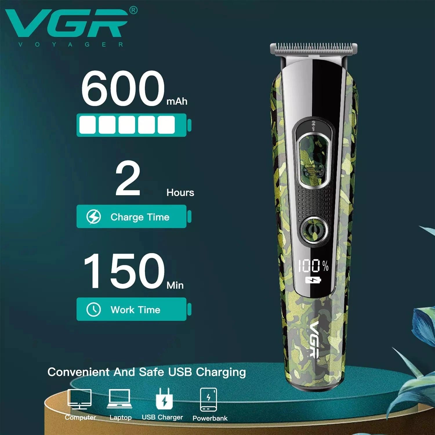 VGR V-271 Hair Trimmer For Men, Army Green