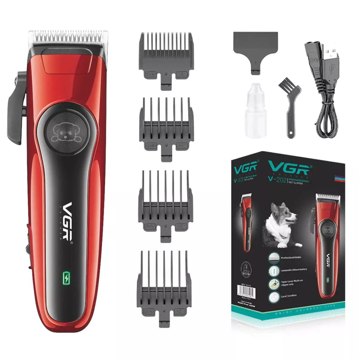 VGR V-202 Pet Animal Hair Clipper, Red