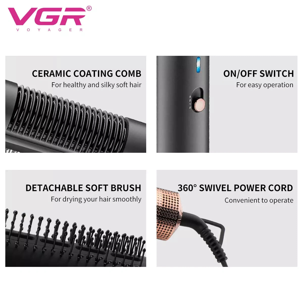 VGR V-490 Hot Air Brush For Women, Black