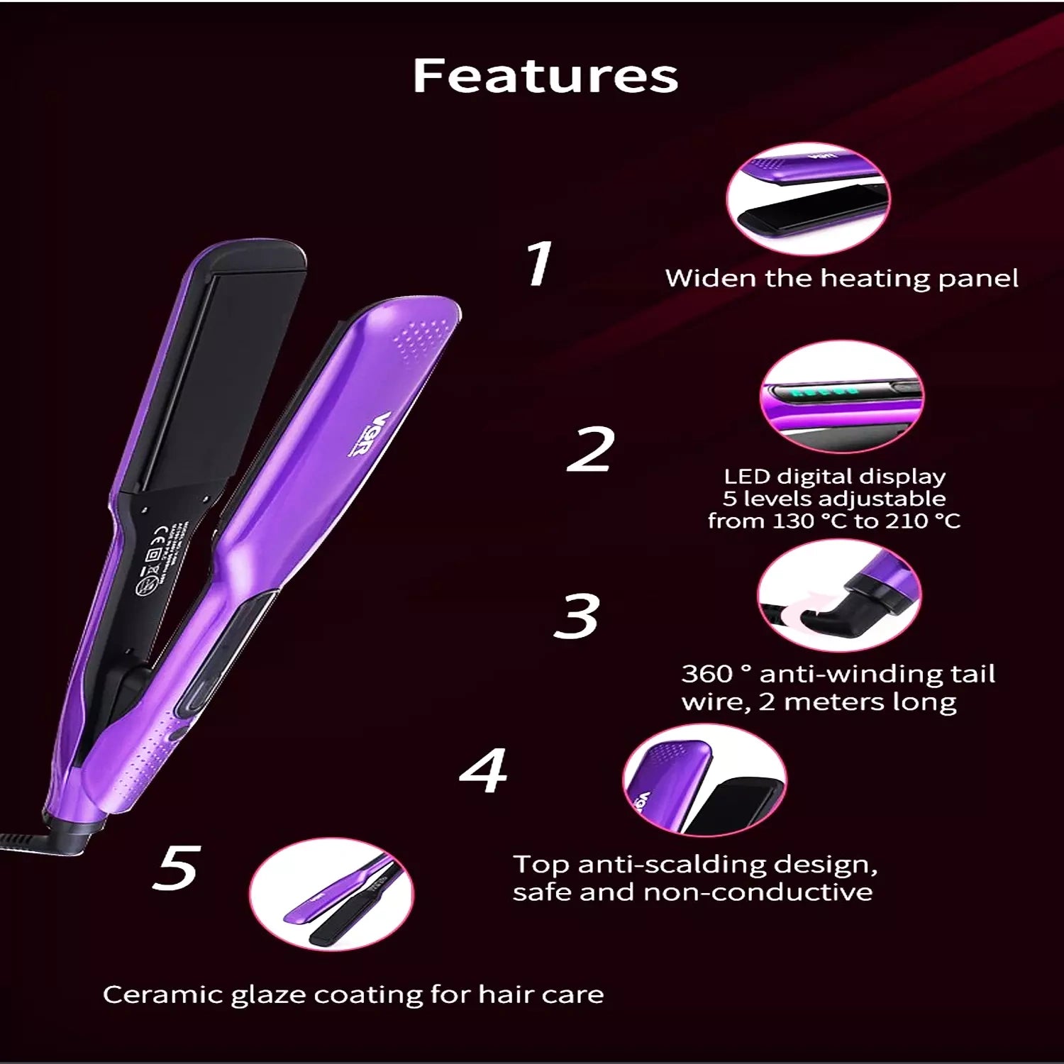 VGR V-506 Hair Straightener 130°C to 210°C Heat Producer For Women