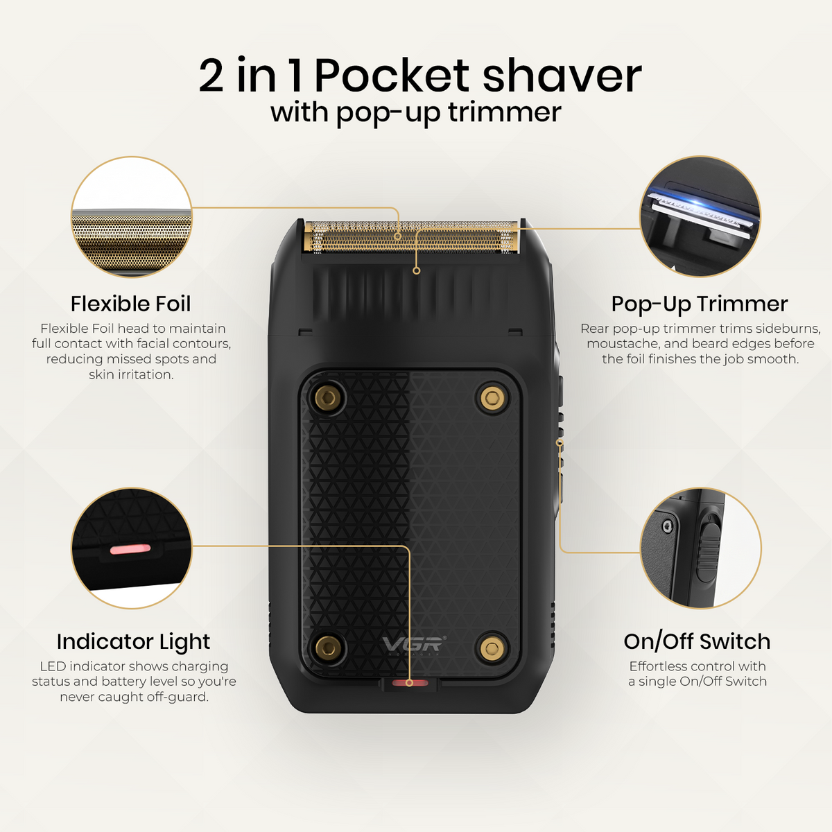 VGR V-353 2 In 1 Beard Shaver For Men, Black