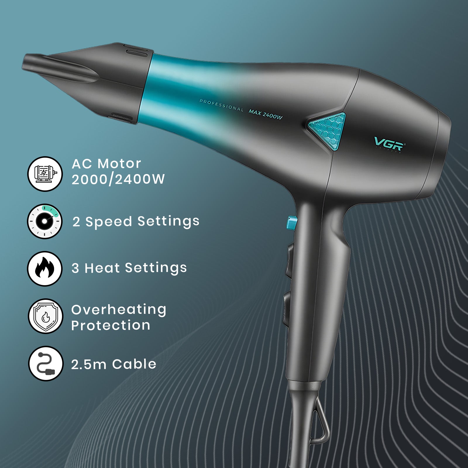 VGR V-455 Professional Hair Dryer for Both Men and Women (Blue)