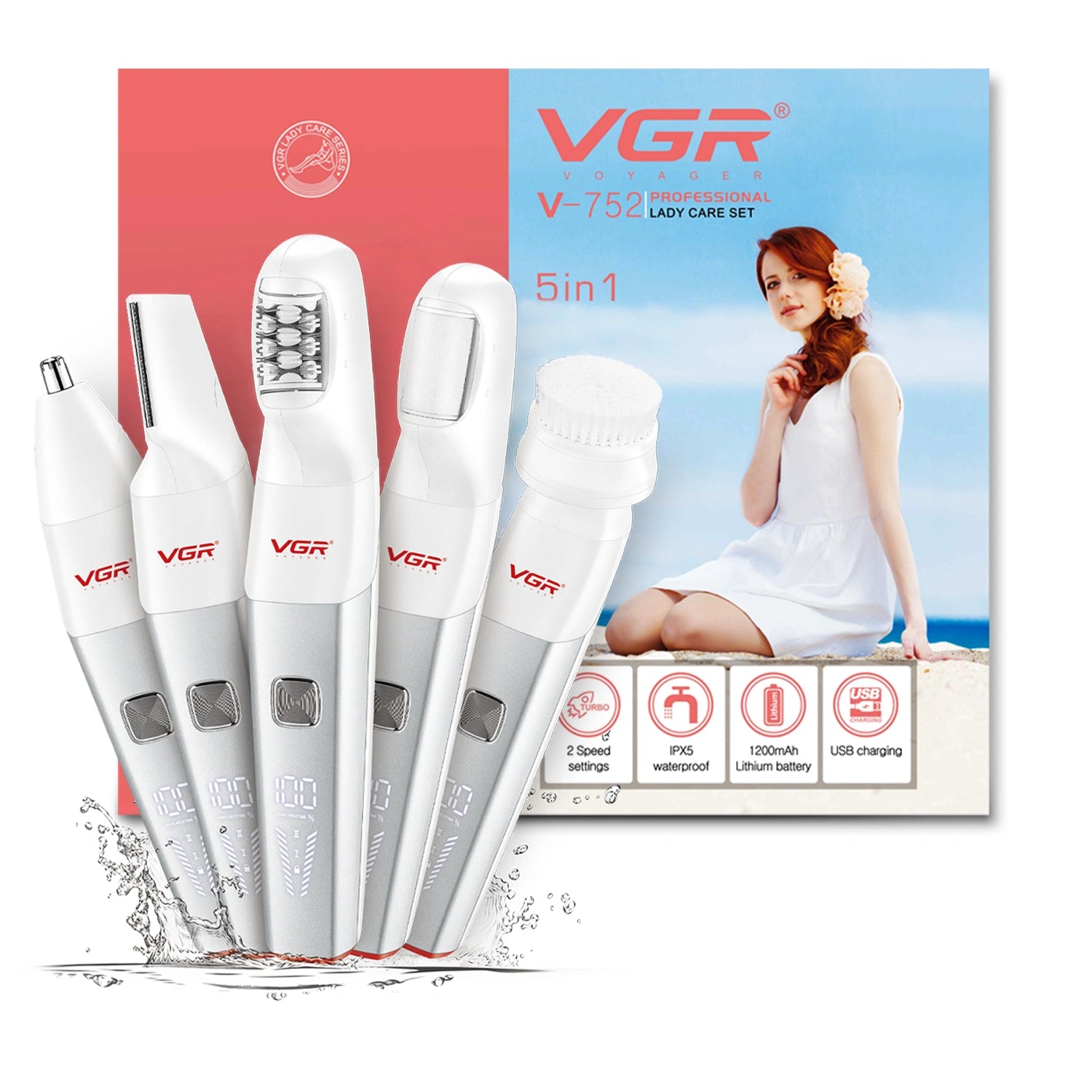 VGR V-752 Professional 5 IN 1 Lady Trimmer Set With Waterproof Body Trimmer