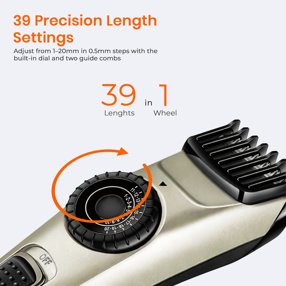 VGR V-031 Professional Hair Trimmer, 39 Length Settings, 90 Min Runtime, Silver