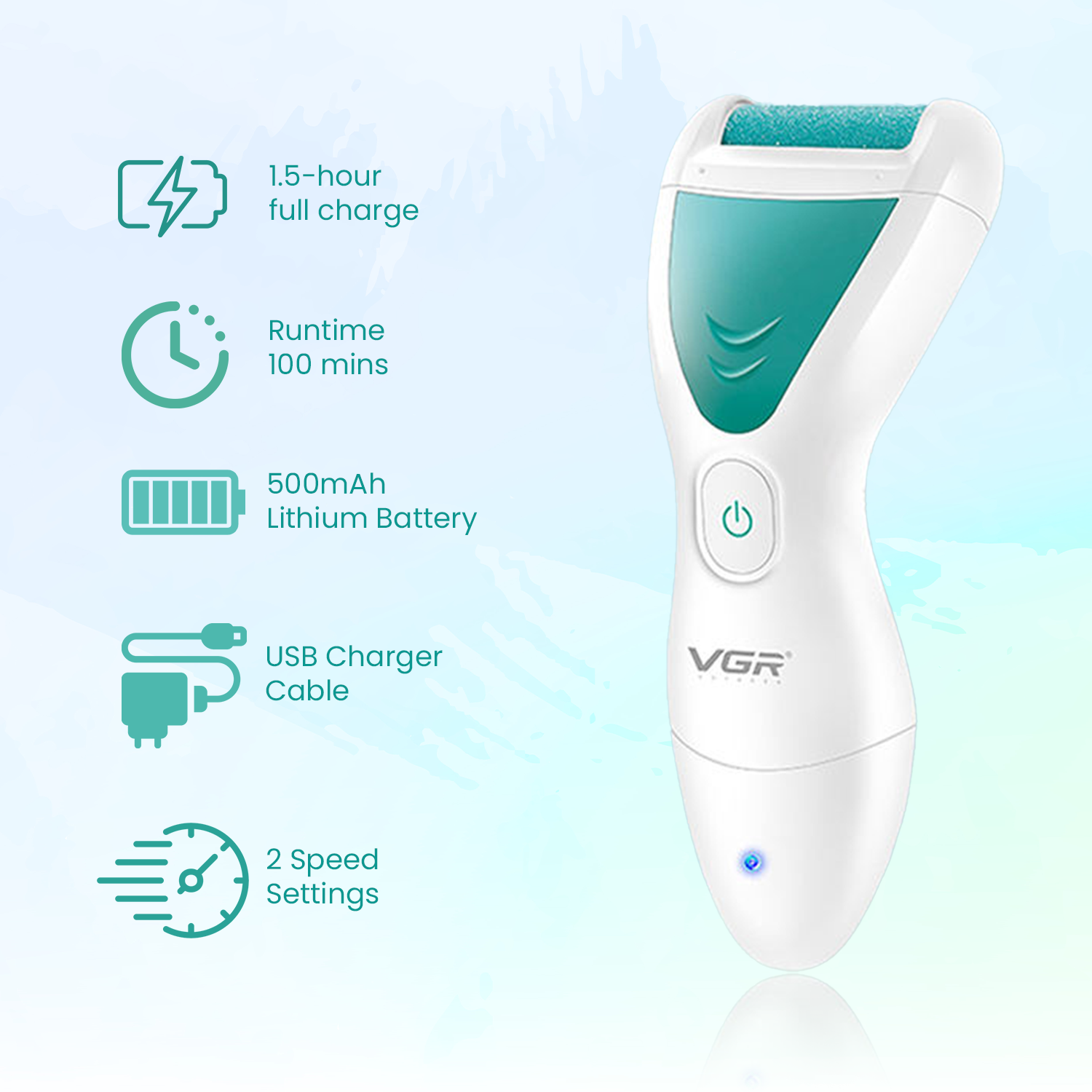 VGR V-812 Professional 2 In 1 Callus Remover, IPX-6 Waterproof (White/Green)