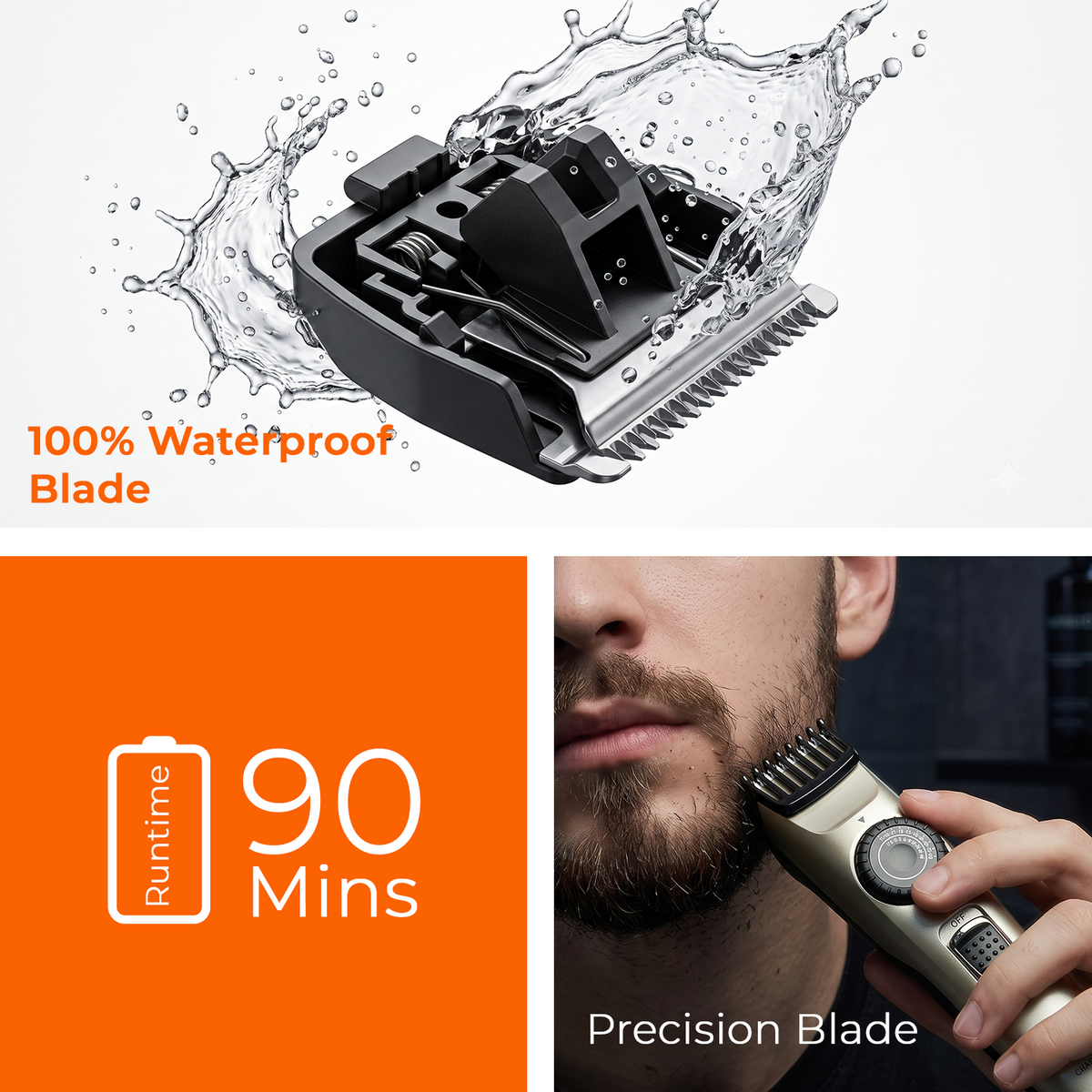 VGR V-031 Professional Hair Trimmer, 39 Length Settings, 90 Min Runtime, Silver