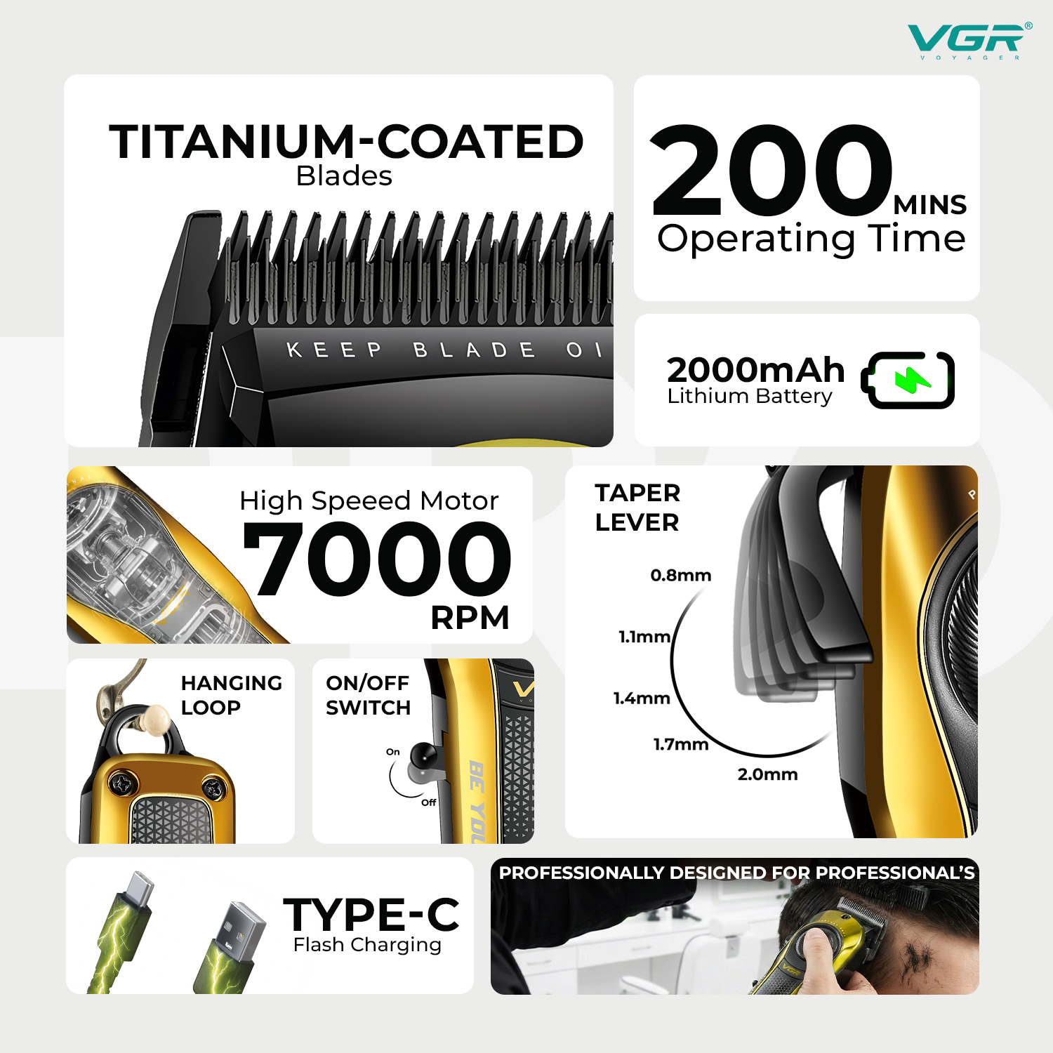 VL-786 Gold Hair Clipper for Men - Professional Limited Edition