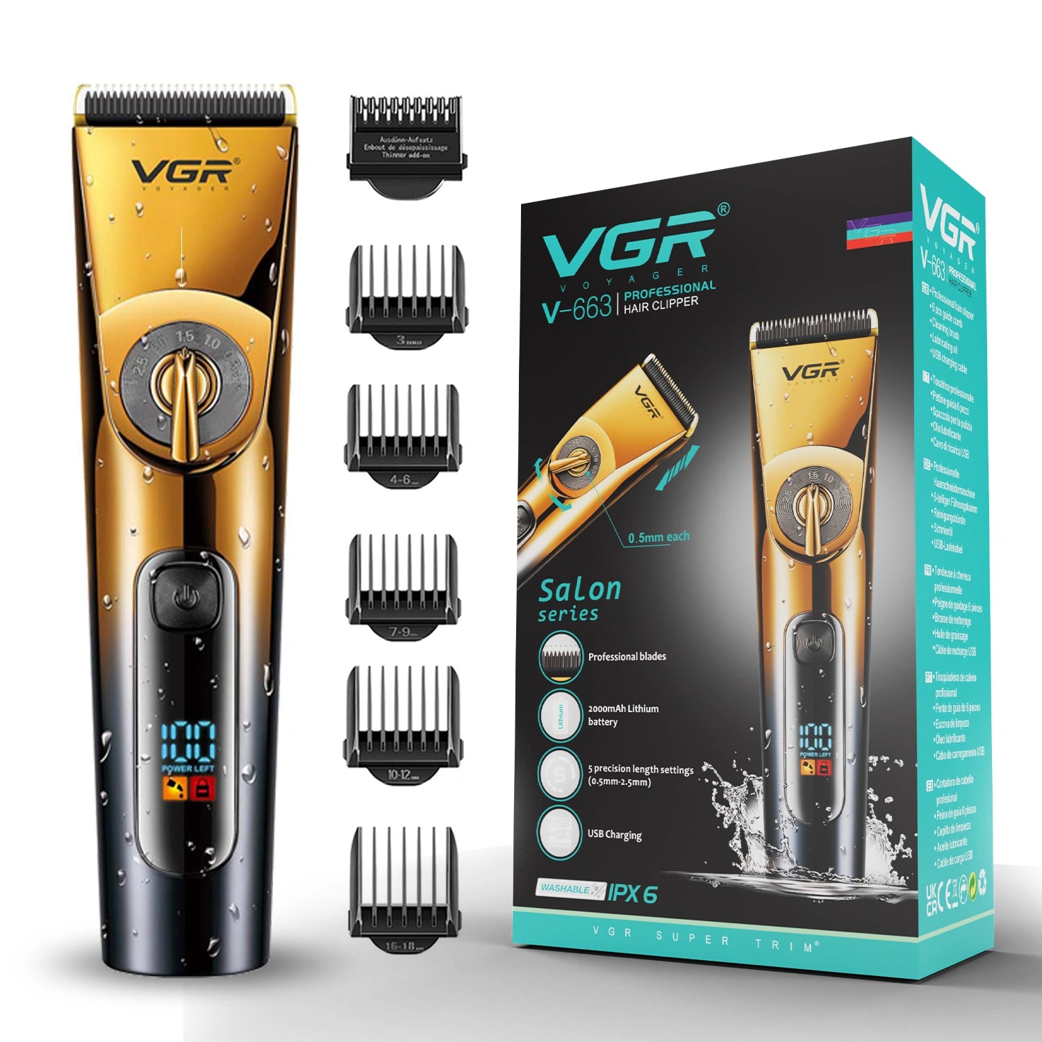 VGR V-663 Professional Hair Clipper For Men (Gold/Black)