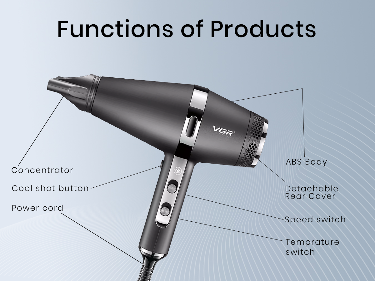 VGR V-451 Hair Dryer For Unisex, Black