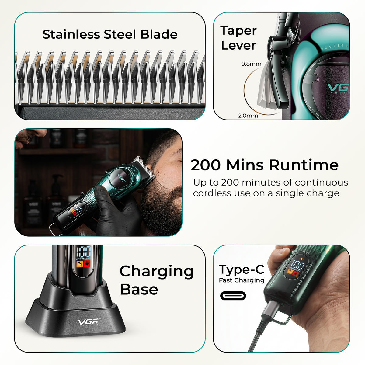 VGR V-166 Professional Hair Clipper for Salon Professionals and Personal Use, Green