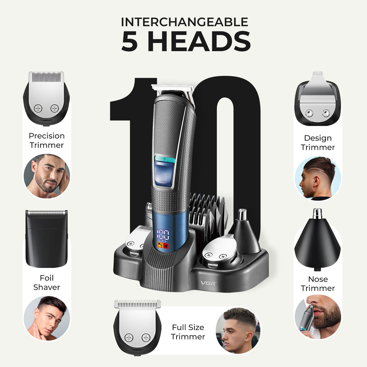VGR V-108 Professional 10-in-1 Men’s Grooming Kit with 120 min Runtime, Black & Blue
