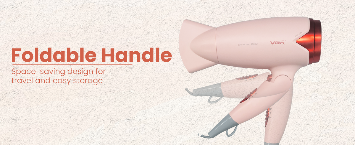 VGR V-428 Foldable Hair Dryer For Women, 2 Speed Settings, Cool Shot, Pink