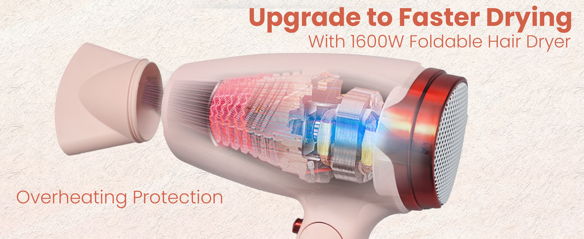 VGR V-428 Foldable Hair Dryer For Women, 2 Speed Settings, Cool Shot, Pink