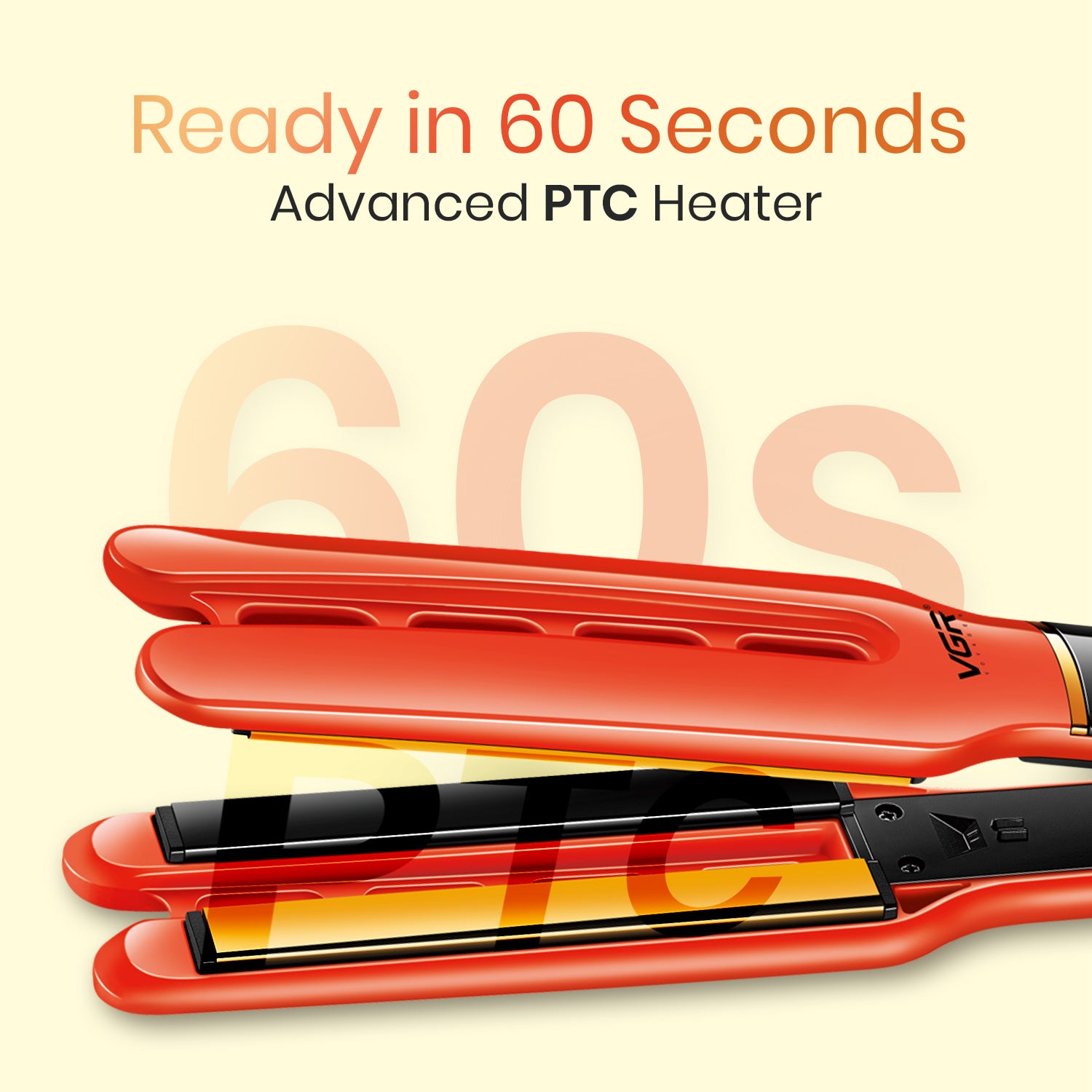 VGR V-532 Professional Hair Straightener for Salon & Women, Ceramic Coated Plates, 450°F Max Heat, LED Display, Fast 60 Second Heating, Auto Shut-Off, Orange