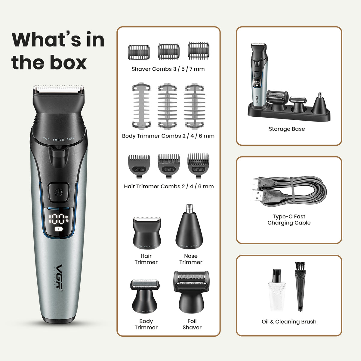VGR V-634 Professional Grooming Kit with 150 Min Runtime, Grey