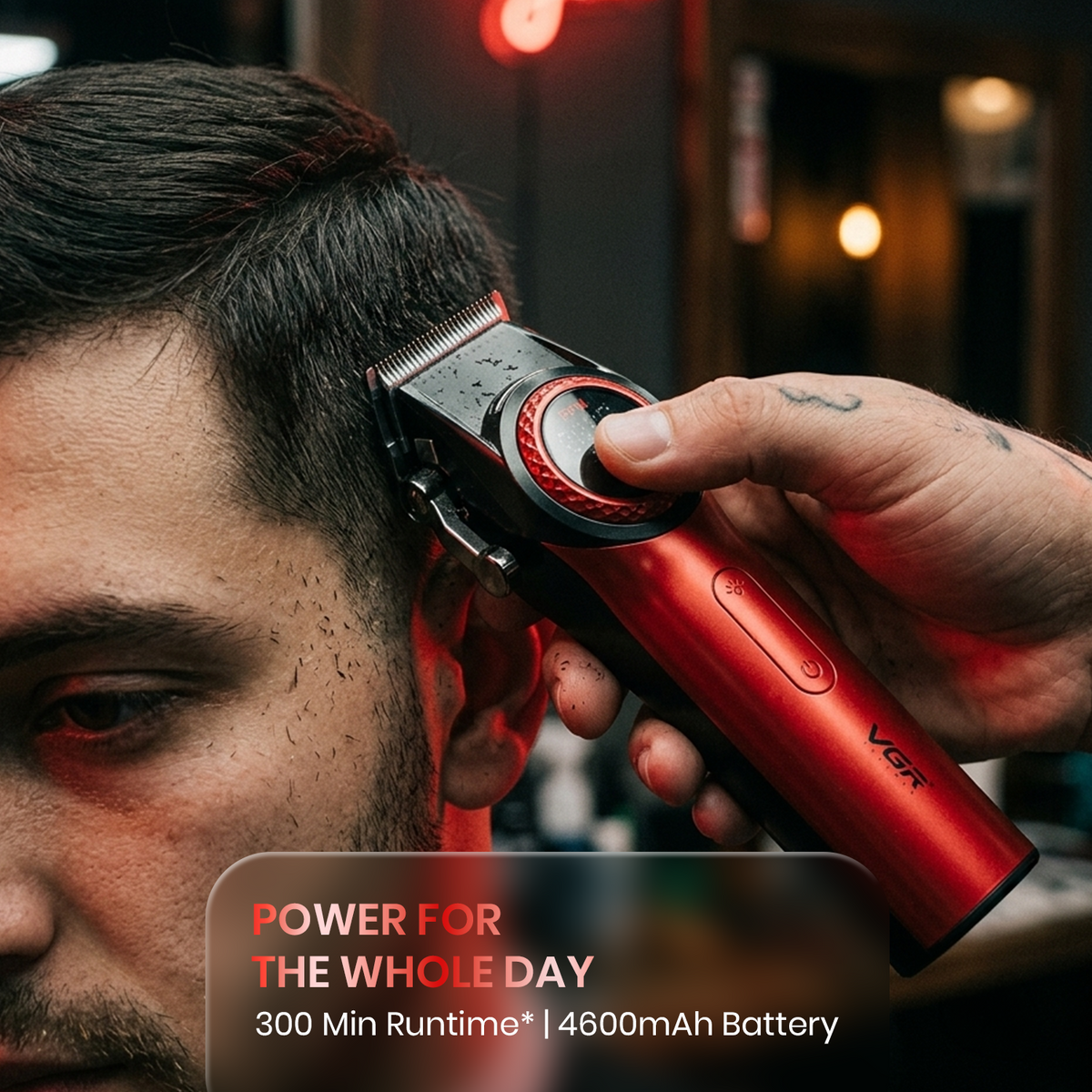 VGR Stepless Pro 3-in-1 Professional Grooming Kit for Salon & Men with Charging Station, Stepless Speed Control, Ceramic DLC Blades, Double Titanium Foils, LED Display, Red