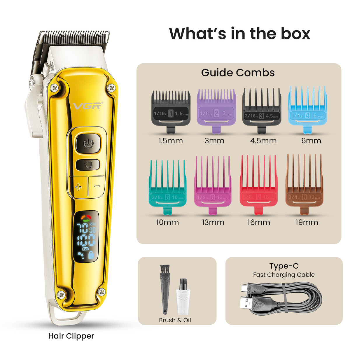 VGR V-006 Professional Hair Clipper For Men, Gold
